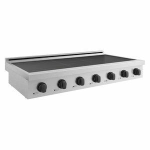 ZLINE Autograph Edition 48 in. Paramount Induction Rangetop with 7 Element Cooktop in Satin Stainless Steel and Matte Black Accents (SINRTSZ-48-MB) side.