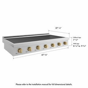 ZLINE Autograph Edition 48 in. Paramount Induction Rangetop with 7 Element Cooktop in Stainless Steel and Champagne Bronze Accents (SINRTZ-48-CB) side, with dimensions labeled.