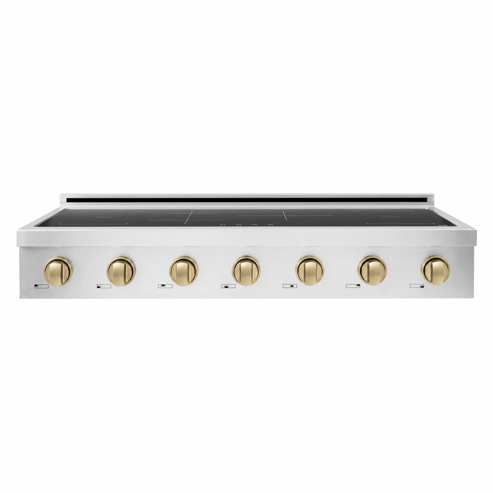 ZLINE Autograph Edition 48 in. Paramount Induction Rangetop with 7 Element Cooktop in Stainless Steel and Champagne Bronze Accents (SINRTZ-48-CB) front.