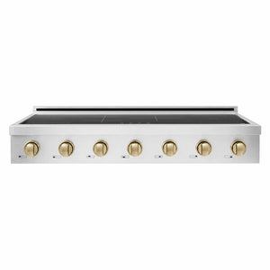 ZLINE Autograph Edition 48 in. Paramount Induction Rangetop with 7 Element Cooktop in Stainless Steel and Champagne Bronze Accents (SINRTZ-48-CB) front.