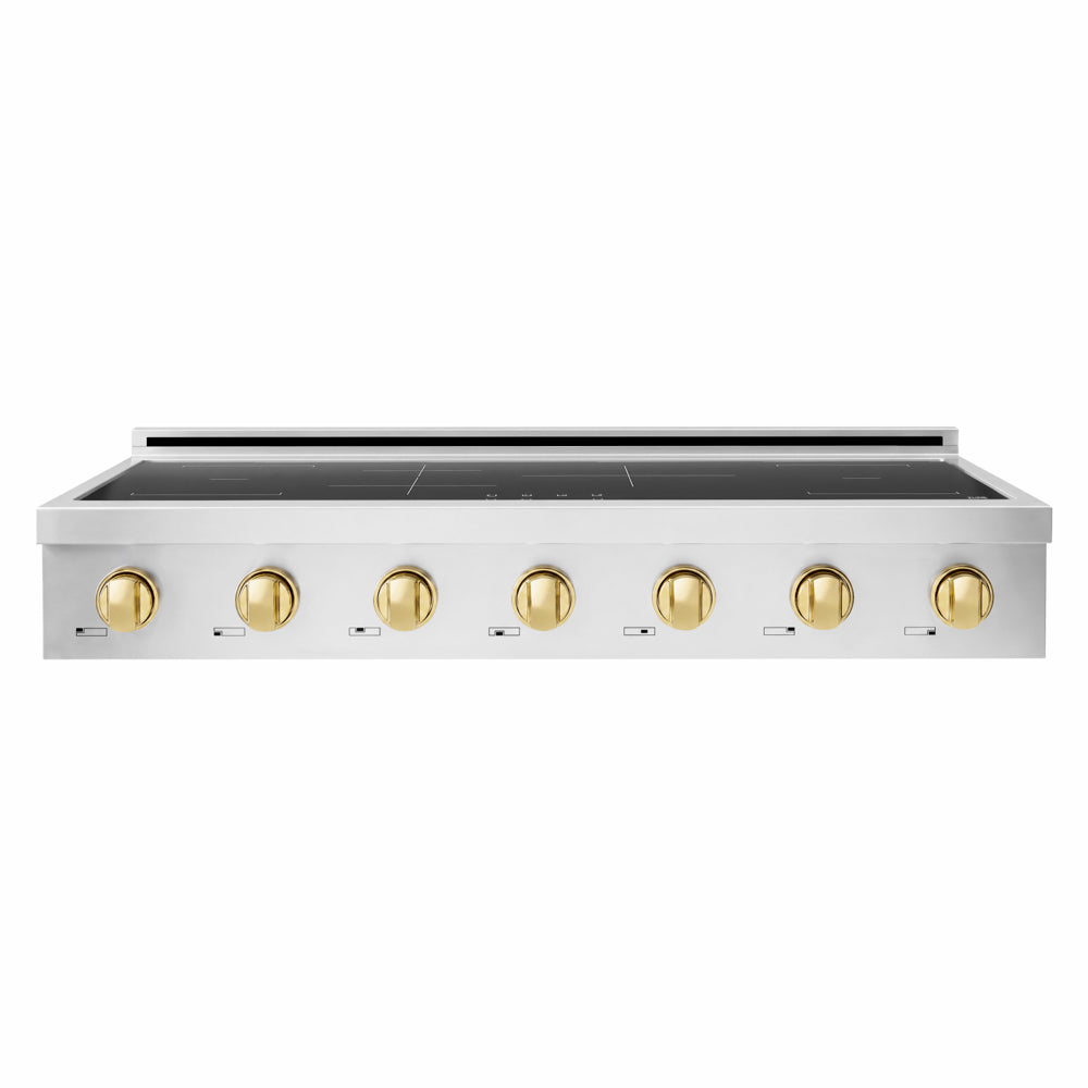 ZLINE Autograph Edition 48 in. Paramount Induction Rangetop with 7 Element Cooktop in Stainless Steel and Polished Gold Accents (SINRTZ-48-G) front.