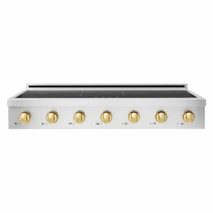 ZLINE Autograph Edition 48 in. Paramount Induction Rangetop with 7 Element Cooktop in Stainless Steel and Polished Gold Accents (SINRTZ-48-G) front.
