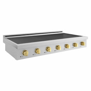 ZLINE Autograph Edition 48 in. Paramount Induction Rangetop with 7 Element Cooktop in Stainless Steel and Polished Gold Accents (SINRTZ-48-G) side.