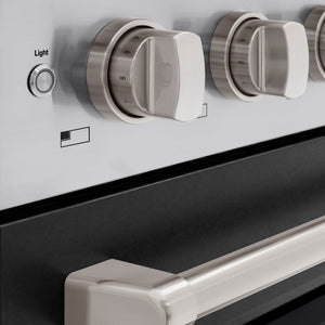 ZLINE 48 in. 6.7 cu. ft. Paramount Induction Range with 7 Element Cooktop and Dual Ovens in Stainless Steel with Black Matte Doors (SINR-BLM-48) close-up, control knobs.