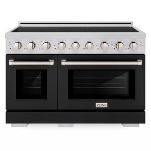 ZLINE 48 in. 6.7 cu. ft. Paramount Induction Range with 7 Element Cooktop and Dual Ovens in Stainless Steel with Black Matte Doors (SINR-BLM-48) front.