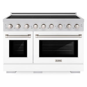 ZLINE 48 in. 6.7 cu. ft. Paramount Induction Range with 7 Element Cooktop and Dual Ovens in Stainless Steel with White Matte Doors (SINR-WM-48) front.