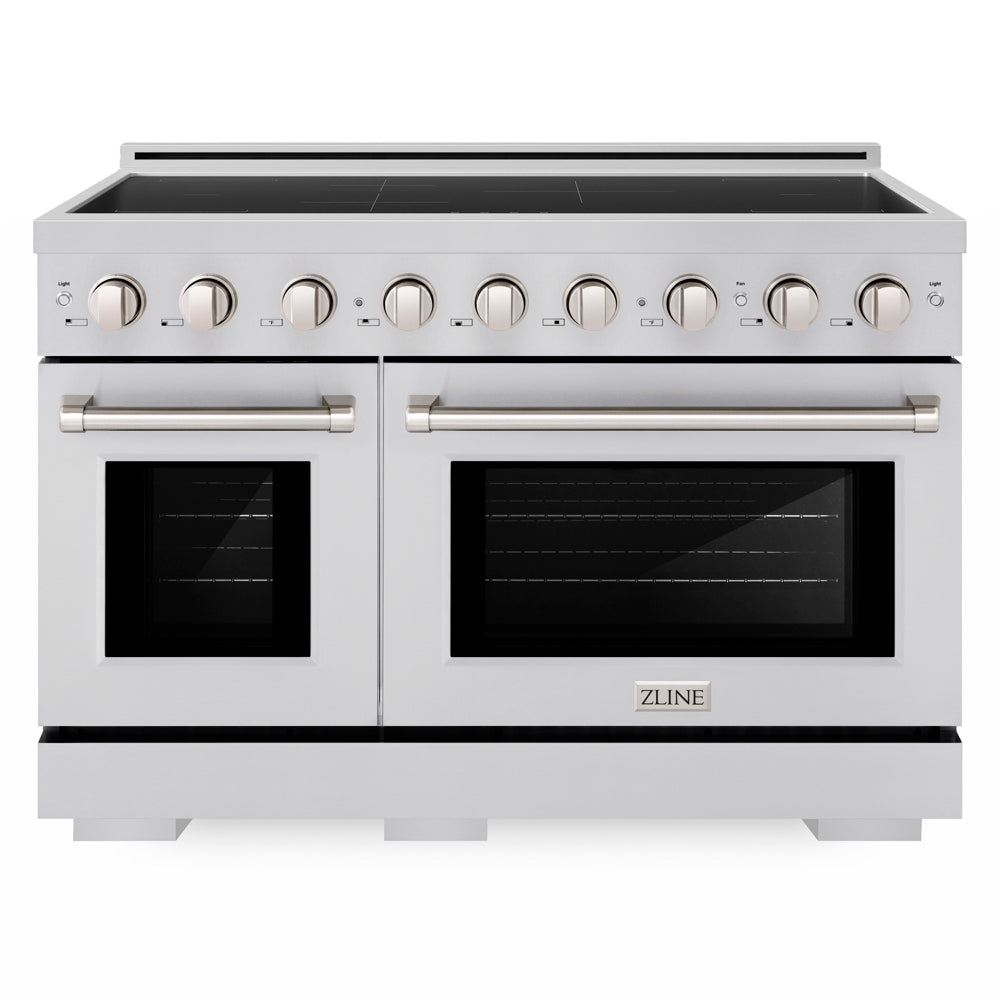 ZLINE 48 in. 6.7 cu. ft. Paramount Induction Range with 7 Element Cooktop and Dual Ovens in Stainless Steel (SINR48) front.