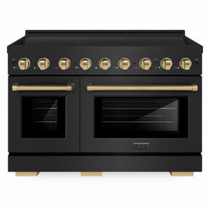 ZLINE Autograph Edition 48 in. 6.7 cu. ft. Paramount Induction Range with 7 Element Cooktop and Dual Ovens in Black Stainless Steel with Champagne Bronze Accents (SINRBZ-48-CB) front.