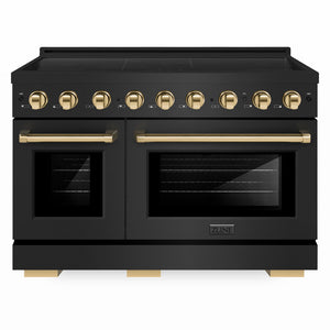 ZLINE Autograph Edition 48 in. 6.7 cu. ft. Paramount Induction Range with 7 Element Cooktop and Dual Ovens in Black Stainless Steel with Polished Gold Accents (SINRBZ-48-G) front.