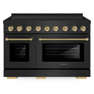 ZLINE Autograph Edition 48 in. 6.7 cu. ft. Paramount Induction Range with 7 Element Cooktop and Dual Ovens in Black Stainless Steel with Champagne Bronze Helix Handles and Knob Accents (SINRBZ-48-KCB) front.