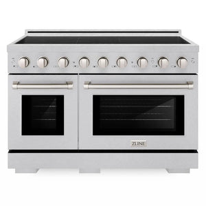 ZLINE 48 in. 6.7 cu. ft. Paramount Induction Range with 7 Element Cooktop and Dual Ovens in Satin Stainless Steel (SINRS-48) front.