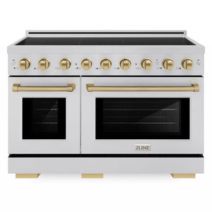 ZLINE Autograph Edition 48 in. 6.7 cu. ft. Paramount Induction Range with 7 Element Cooktop and Dual Ovens in Stainless Steel with Champagne Bronze Accents (SINRZ-48-CB) front.