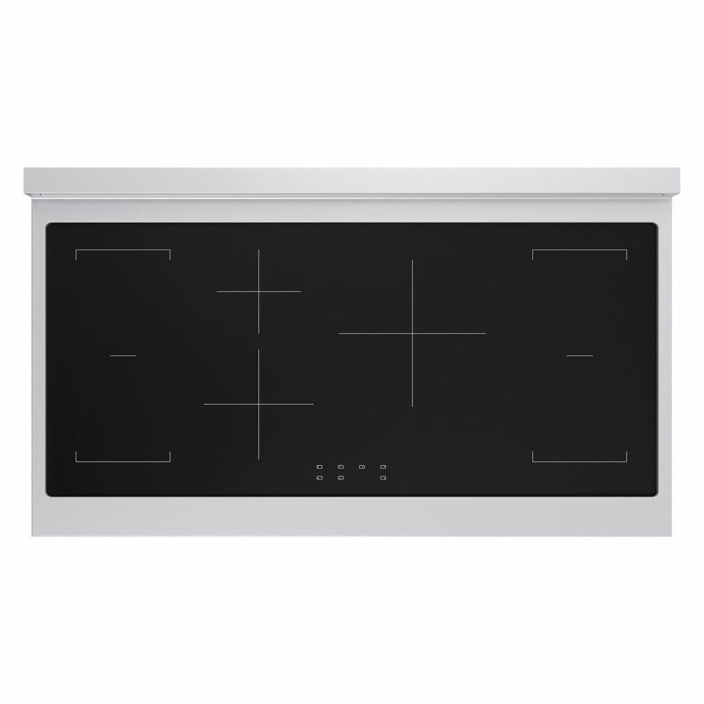 ZLINE Autograph Edition 48 in. 6.7 cu. ft. Paramount Induction Range with 7 Element Cooktop and Dual Ovens in Stainless Steel with Champagne Bronze Accents (SINRZ-48-CB) top-down, above cooking surface.