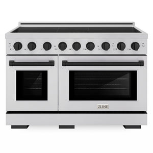 ZLINE Autograph Edition 48 in. 6.7 cu. ft. Paramount Induction Range with 7 Element Cooktop and Dual Ovens in Stainless Steel with Matte Black Accents (SINRZ-48-MB) front.