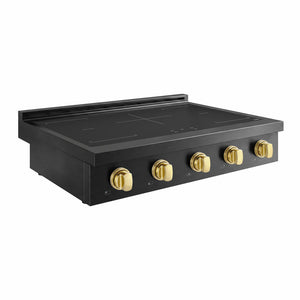 ZLINE Autograph Edition 36 in. Paramount Induction Rangetop with 5 Element Cooktop in Black Stainless Steel and Polished Gold Accents (SINRTBZ-36-G)