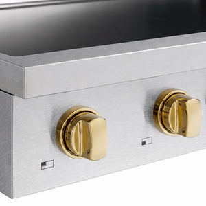 ZLINE Autograph Edition 30 in. Paramount Induction Rangetop with 4 Element Cooktop in Satin Stainless Steel and Polished Gold Accents (SINRTSZ-30-G) close-up, control knobs.