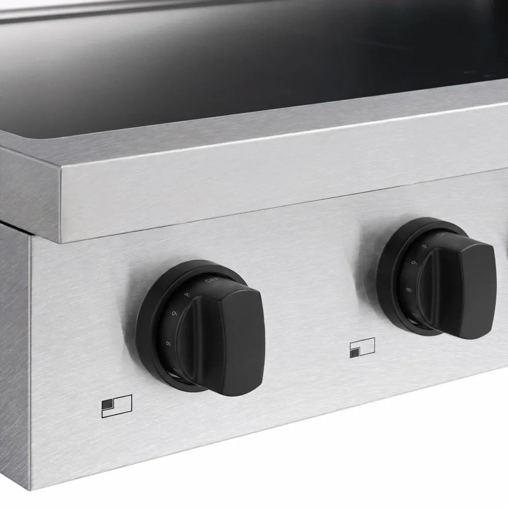 ZLINE Autograph Edition 30 in. Paramount Induction Rangetop with 4 Element Cooktop in Satin Stainless Steel and Matte Black Accents (SINRTSZ-30-MB) close-up, control knobs.