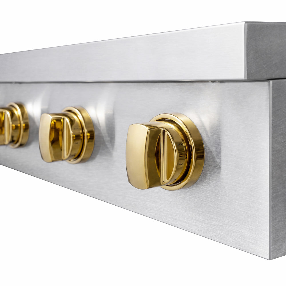 ZLINE Autograph Edition 36 in. Paramount Induction Rangetop with 5 Element Cooktop in Satin Stainless Steel and Polished Gold Accents (SINRTSZ-36-G)