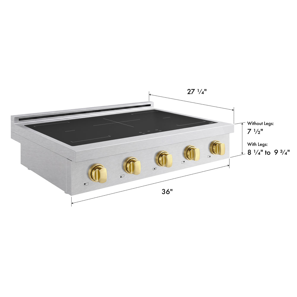 ZLINE Autograph Edition 36 in. Paramount Induction Rangetop with 5 Element Cooktop in Satin Stainless Steel and Polished Gold Accents (SINRTSZ-36-G)
