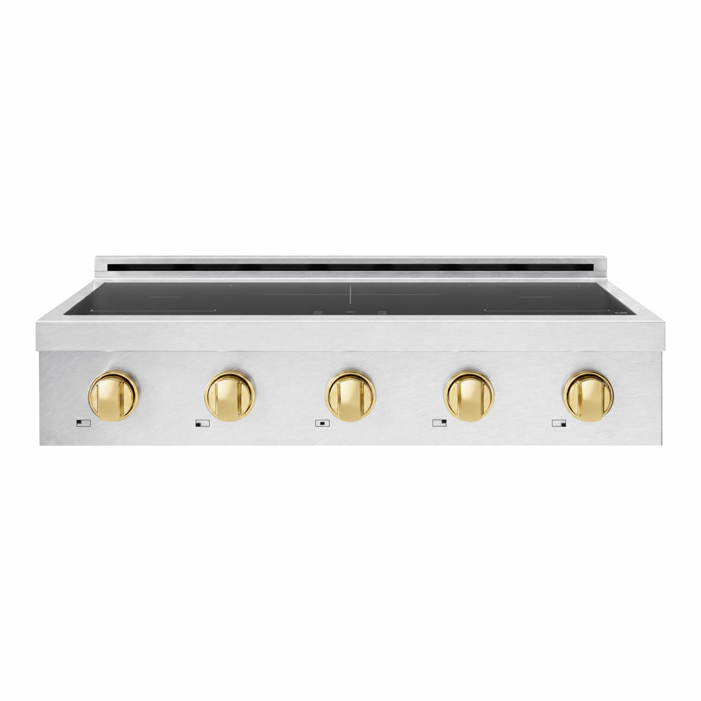 ZLINE Autograph Edition 36 in. Paramount Induction Rangetop with 5 Element Cooktop in Satin Stainless Steel and Polished Gold Accents (SINRTSZ-36-G)