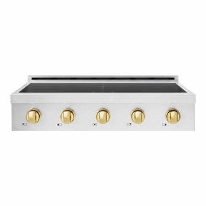 ZLINE Autograph Edition 36 in. Paramount Induction Rangetop with 5 Element Cooktop in Satin Stainless Steel and Polished Gold Accents (SINRTSZ-36-G)