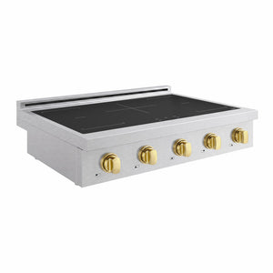 ZLINE Autograph Edition 36 in. Paramount Induction Rangetop with 5 Element Cooktop in Satin Stainless Steel and Polished Gold Accents (SINRTSZ-36-G)