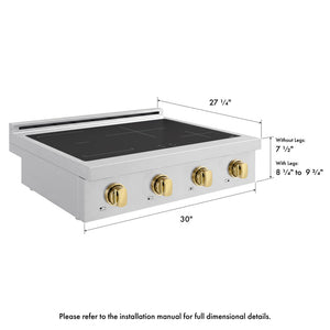 ZLINE Autograph Edition 30 in. Paramount Induction Rangetop with 4 Element Cooktop in Stainless Steel and Polished Gold Accents (SINRTZ-30-G)