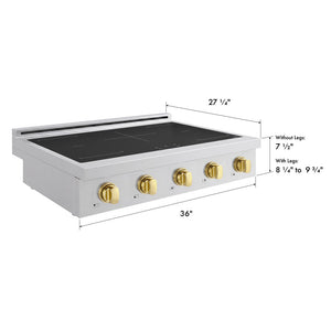 ZLINE Autograph Edition 36 in. Paramount Induction Rangetop with 5 Element Cooktop in Stainless Steel and Polished Gold Accents (SINRTZ-36-G)