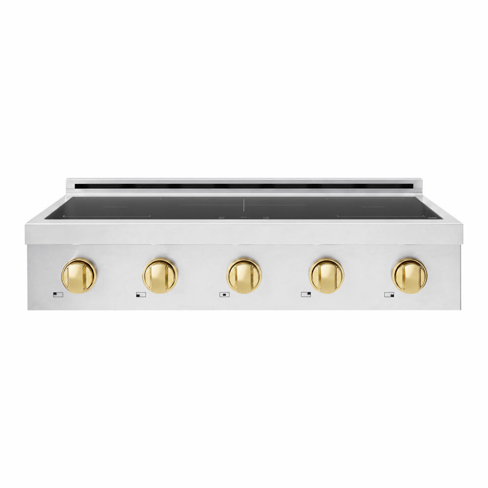 ZLINE Autograph Edition 36 in. Paramount Induction Rangetop with 5 Element Cooktop in Stainless Steel and Polished Gold Accents (SINRTZ-36-G)