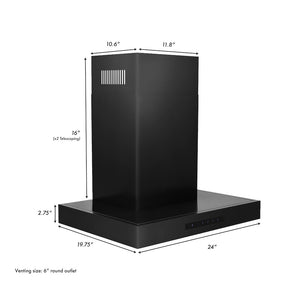 ZLINE 24 in. Convertible Vent Wall Mount Range Hood in Black Stainless Steel (BSKEN-24) dimensional diagram.