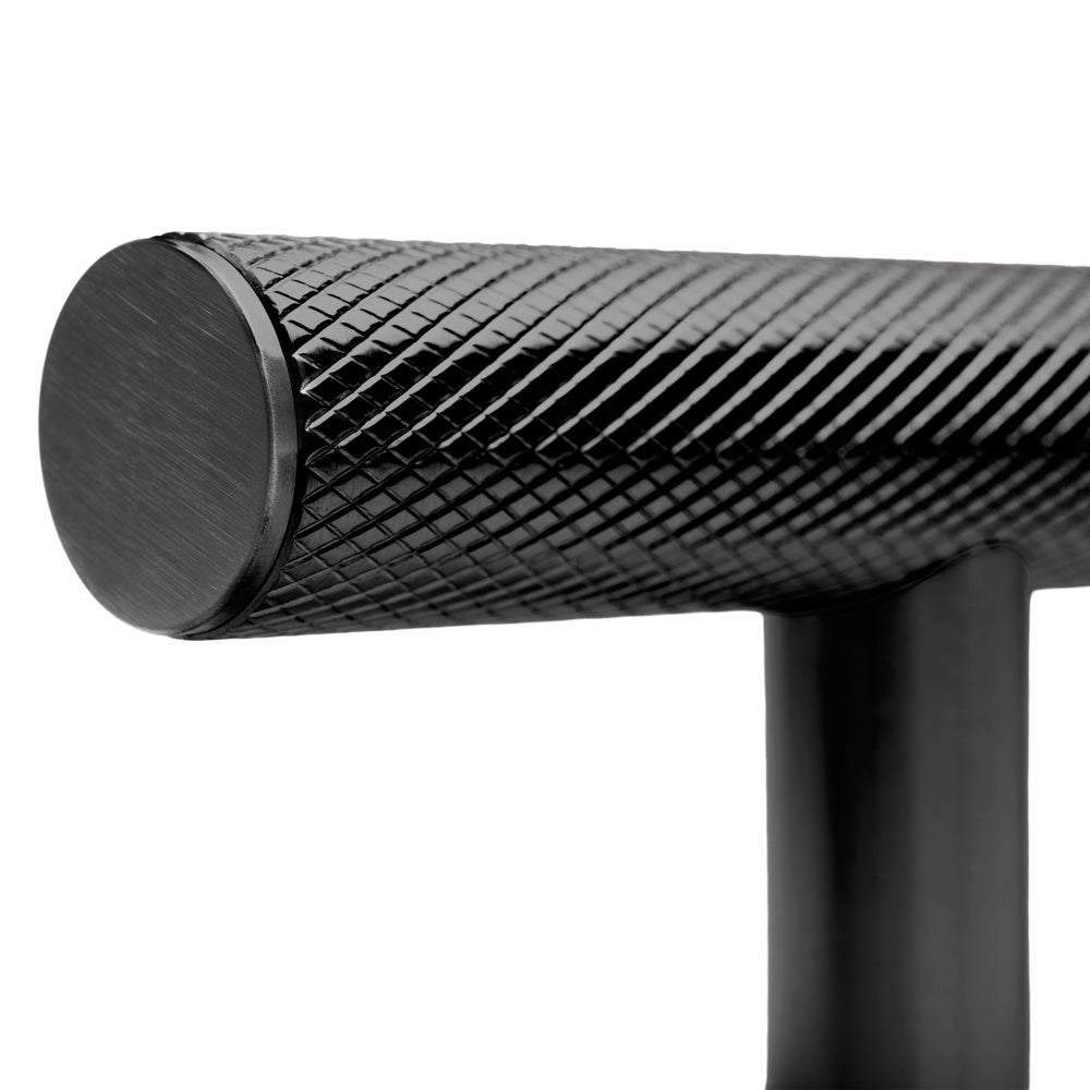 ZLINE 48 in. Wall-Mount Range Hood Helix Handle (Set of 1) in Black Stainless Steel (RHHZ-K-BS-48) close-up detail, showing textured finish with knurling.