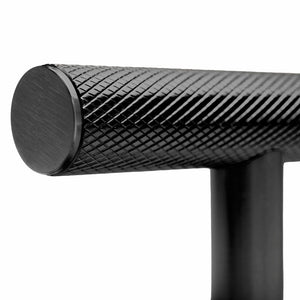 ZLINE 48 in. Wall-Mount Range Hood Helix Handle (Set of 1) in Black Stainless Steel (RHHZ-K-BS-48) close-up detail, showing textured finish with knurling.