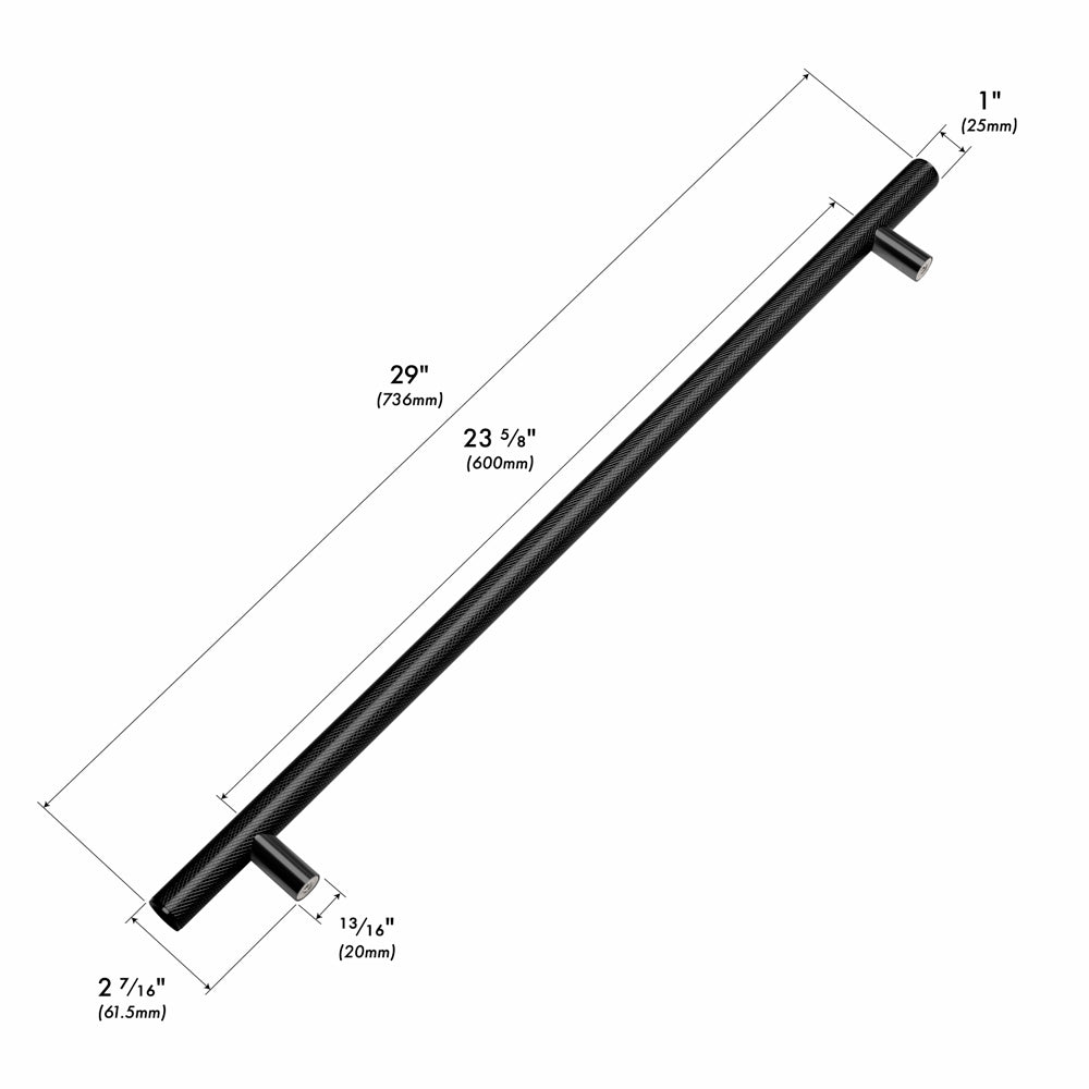 ZLINE 36 in. Wall-Mount Range Hood Helix Handle (Set of 1) in Black Stainless Steel (RHHZ-K-BS-36) with dimensions labeled.