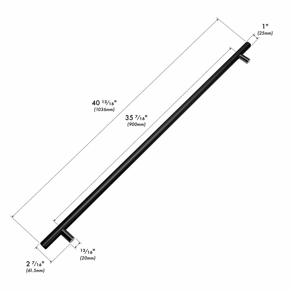 ZLINE 48 in. Wall-Mount Range Hood Helix Handle (Set of 1) in Black Stainless Steel (RHHZ-K-BS-48) with dimensions labeled.