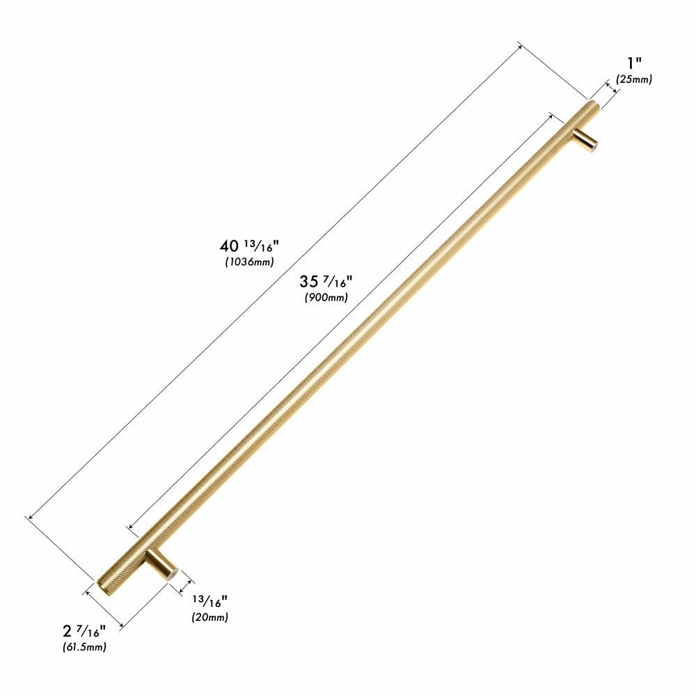 ZLINE Autograph Edition 48 in. Wall-Mount Range Hood Helix Handle (Set of 1) in Polished Gold (RHHZ-K-G-48) with dimensions labeled.