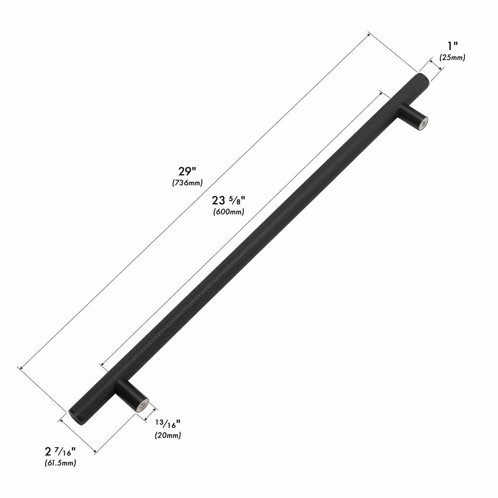 ZLINE Autograph Edition 36 in. Wall-Mount Range Hood Helix Handle (Set of 1) in Matte Black (RHHZ-K-MB-36) with dimensions labeled.