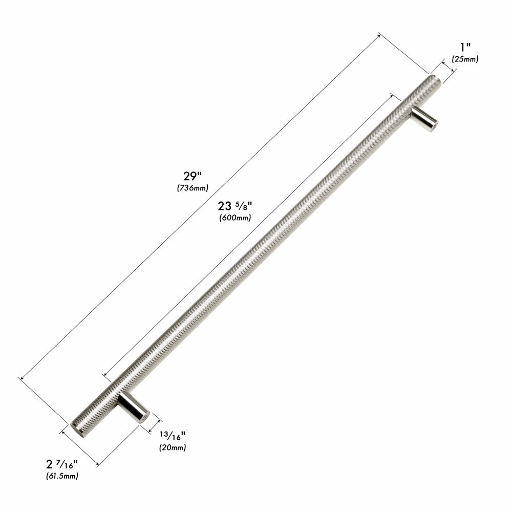 ZLINE Autograph Edition 36 in. Wall-Mount Range Hood Helix Handle (Set of 1) in Polished Nickel (RHHZ-K-PN-36) with dimensions labeled.