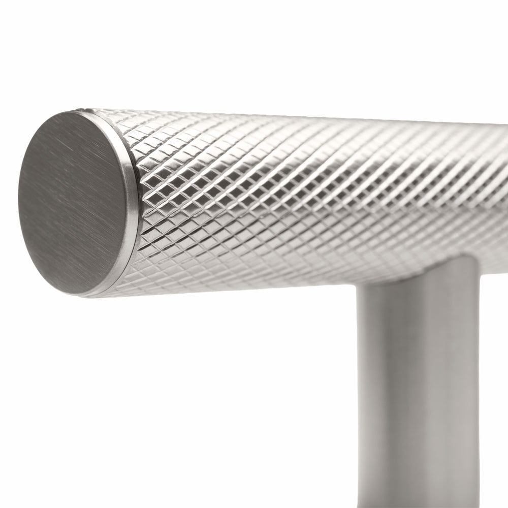 ZLINE 48 in. Wall-Mount Range Hood Helix Handle (Set of 1) in Stainless Steel (RHHZ-K-ST-48) close-up detail, showing textured finish with knurling.