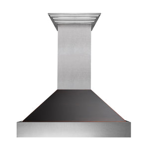 ZLINE 30 in. Ducted Satin Stainless Steel Wall Mount Range Hood with Oil Rubbed Bronze Shell (8654ORB-30) front.