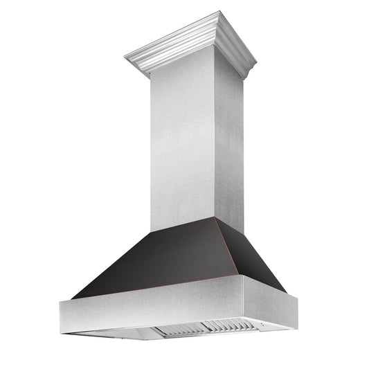 ZLINE 30 in. Ducted Satin Stainless Steel Wall Mount Range Hood with Oil Rubbed Bronze Shell (8654ORB-30)