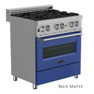 ZLINE 30 in. 4.0 cu. ft. Legacy Dual Fuel Range with 4 Burner Gas Cooktop and Electric Convection Oven in Satin Stainless Steel and Blue Matte Door (RAS-BM-30)