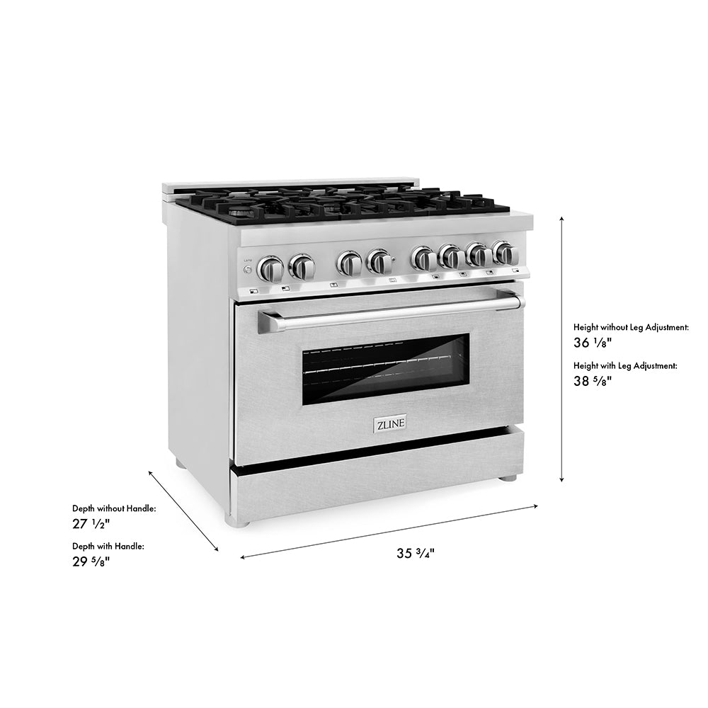 ZLINE 36 in. 4.6 cu. ft. Legacy Dual Fuel Range with 6 Burner Gas Cooktop and Electric Convection Oven in Stainless Steel with Satin Stainless Steel Door (RA-SN-36)