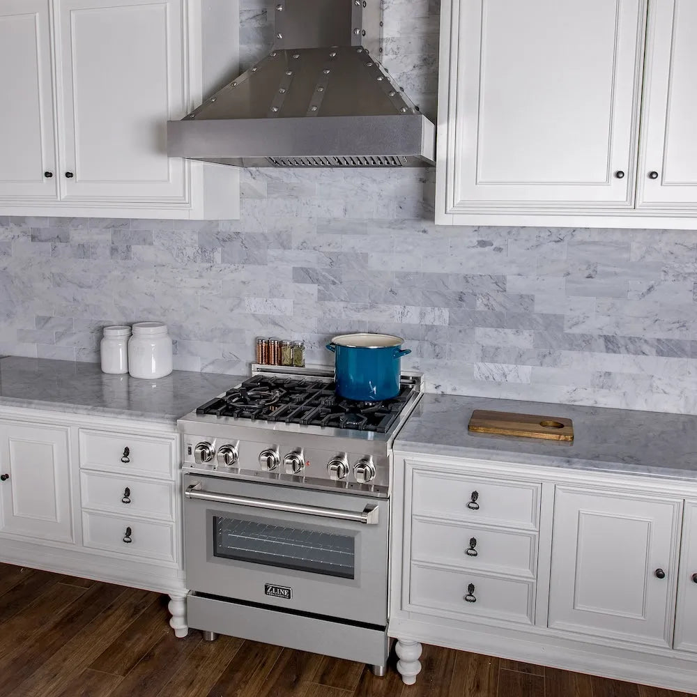 ZLINE 30 in. 4.0 cu. ft. Legacy Dual Fuel Range with 4 Burner Gas Cooktop and Electric Convection Oven in Stainless Steel with Satin Stainless Steel Door (RA-SN-30)