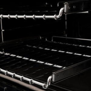 Close-up of oven racks inside ZLINE 36 in. 4.6 cu. ft. Legacy Dual Fuel Range with 6 Burner Gas Cooktop and Electric Convection Oven in Stainless Steel with Satin Stainless Steel Door (RA-SN-36)