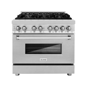 ZLINE 36 in. 4.6 cu. ft. Legacy Dual Fuel Range with 6 Burner Gas Cooktop and Electric Convection Oven in Stainless Steel with Satin Stainless Steel Door (RA-SN-36)