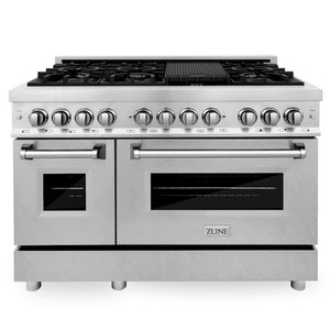 ZLINE 48 in. 6.0 cu. ft. Legacy Dual Fuel Range with 7 Burner Gas Cooktop and 2 Electric Ovens in Stainless Steel with Satin Stainless Steel Doors (RA-SN-48)