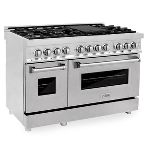ZLINE 48 in. 6.0 cu. ft. Legacy Dual Fuel Range with 7 Burner Gas Cooktop and 2 Electric Ovens in Stainless Steel with Satin Stainless Steel Doors (RA-SN-48) main image.
