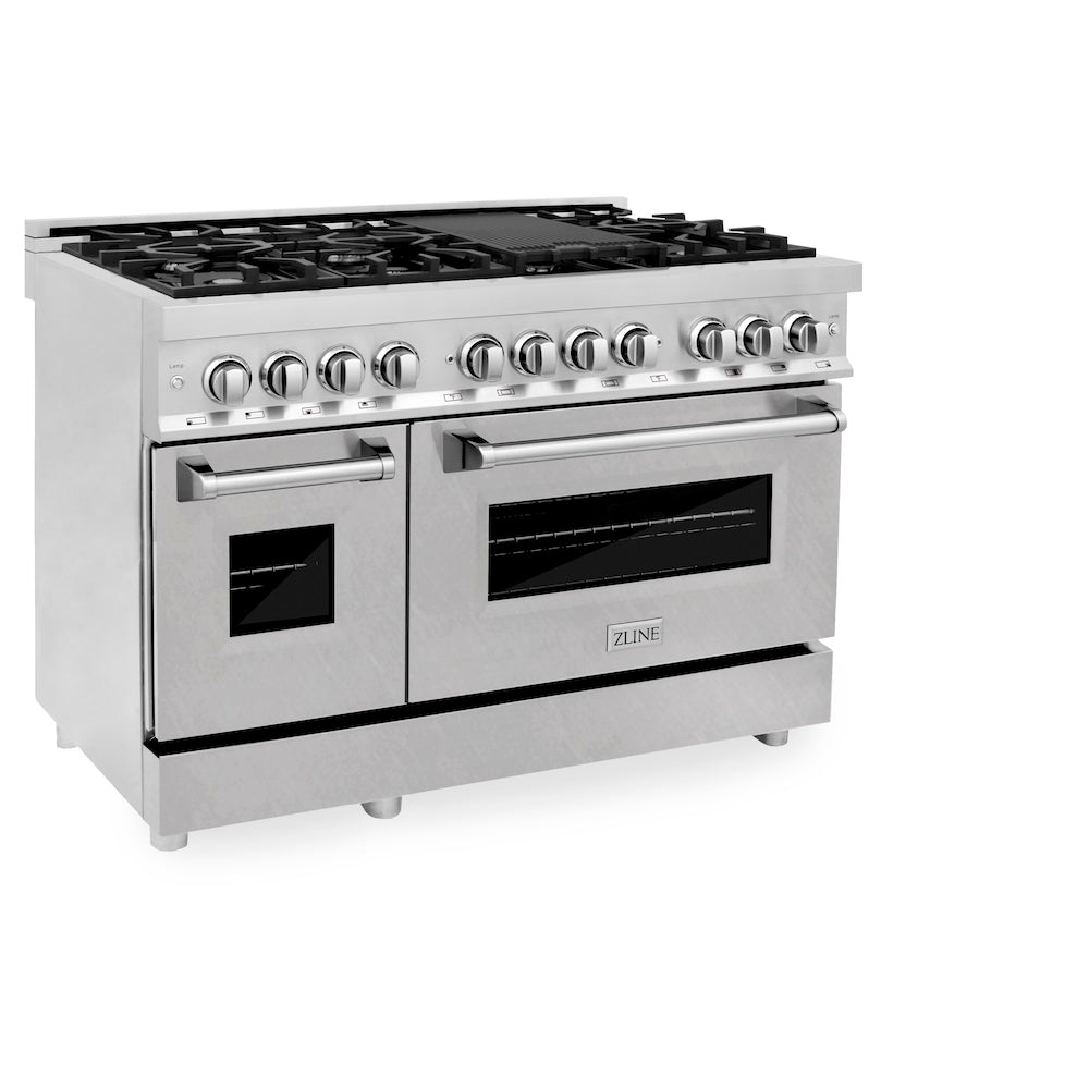 ZLINE 48 in. 6.0 cu. ft. Legacy Dual Fuel Range with 7 Burner Gas Cooktop and 2 Electric Ovens in Stainless Steel with Satin Stainless Steel Doors (RA-SN-48)