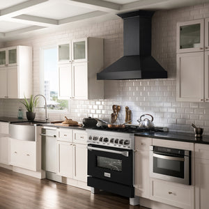 ZLINE 36 in. 4.6 cu. ft. Legacy Dual Fuel Range with 6 Burner Gas Cooktop and Electric Convection Oven in Satin Stainless Steel and Black Matte Door (RAS-BLM-36)