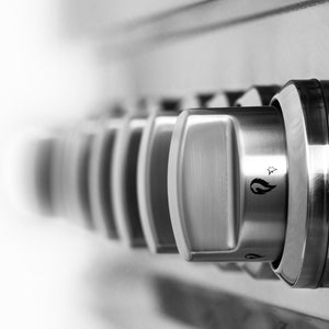 ZLINE 30 in. 4.0 cu. ft. Legacy Dual Fuel Range with 4 Burner Gas Cooktop and Electric Convection Oven in Satin Stainless Steel (RAS-SN-30) knobs.